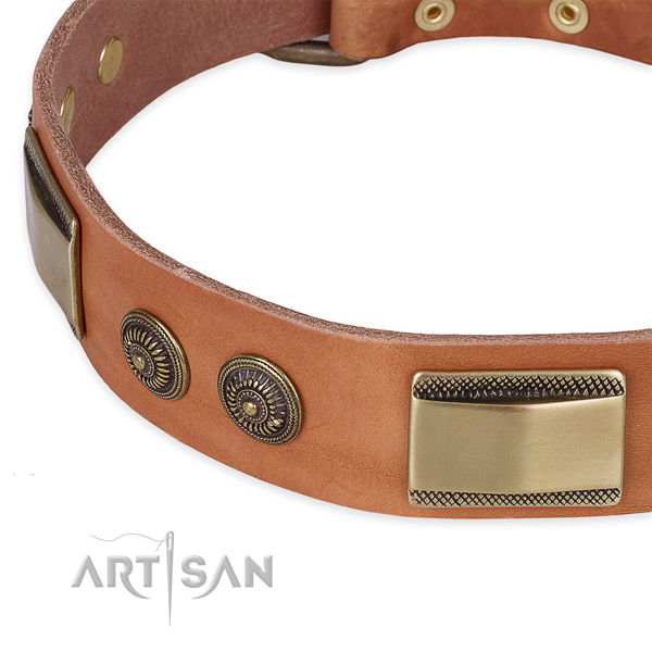 Corrosion resistant traditional buckle on full grain genuine leather dog collar for your four-legged friend