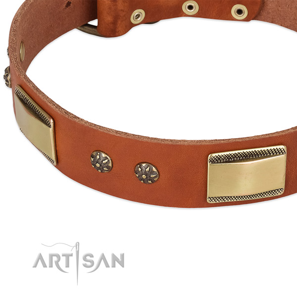 Durable embellishments on full grain genuine leather dog collar for your doggie