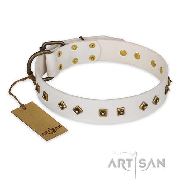 Top notch full grain leather dog collar with rust-proof buckle