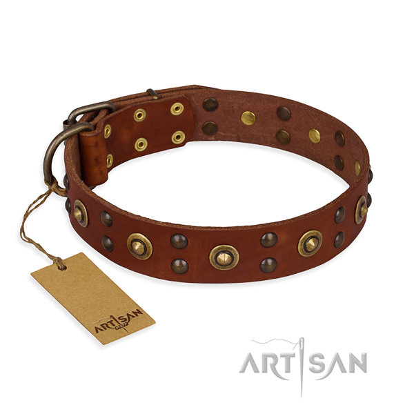 Easy wearing genuine leather dog collar with reliable hardware
