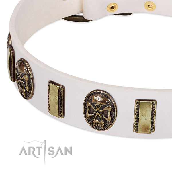 Durable decorations on natural genuine leather dog collar for your doggie