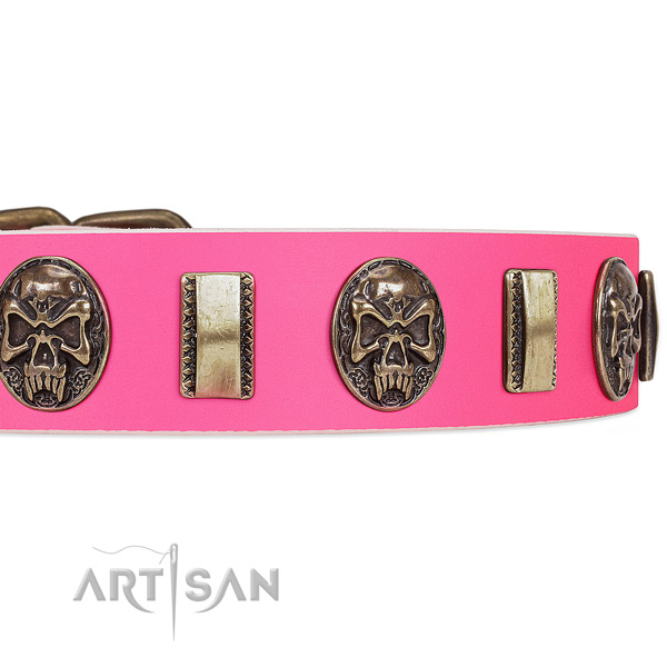 Corrosion proof D-ring on full grain leather dog collar for your doggie