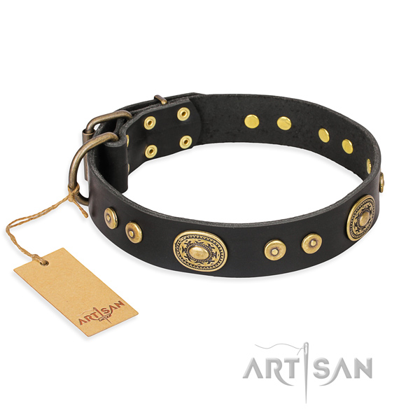 Full grain leather dog collar made of best quality material with corrosion proof D-ring