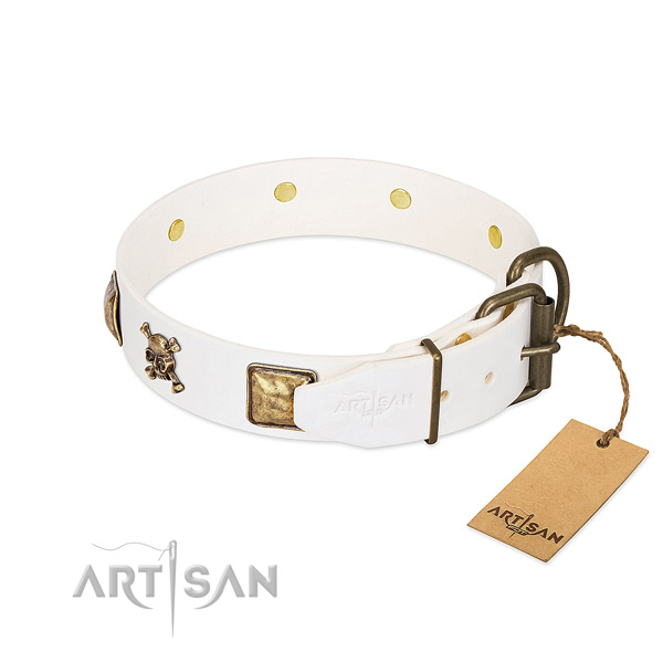 Awesome full grain genuine leather dog collar with corrosion proof embellishments