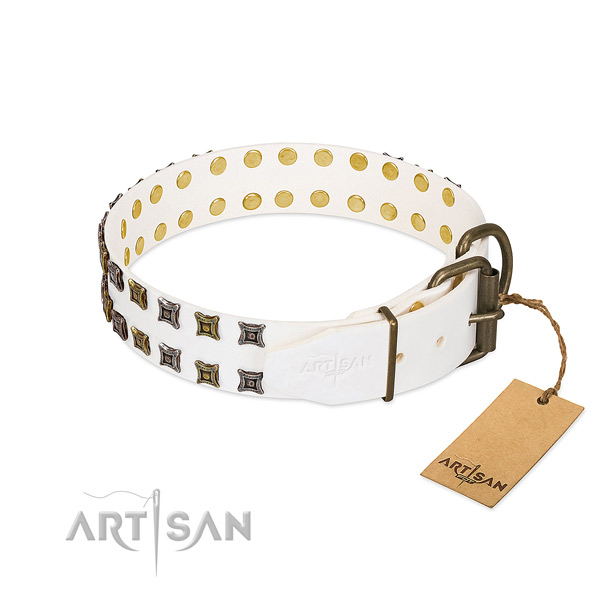 Full grain leather collar with inimitable decorations for your doggie