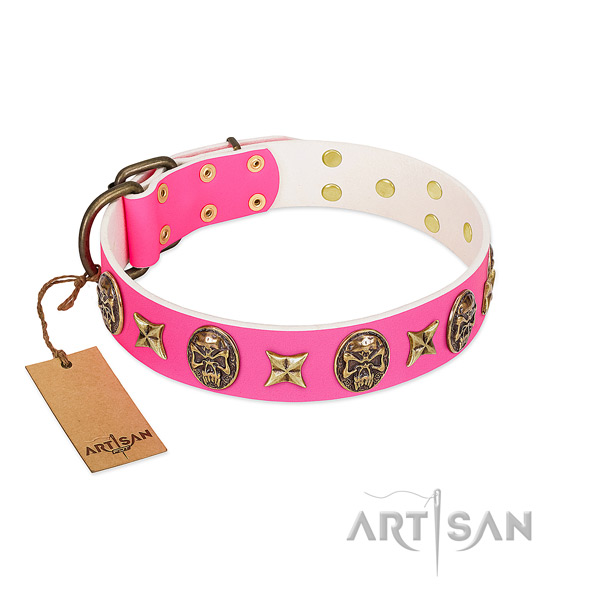 Genuine leather dog collar with strong decorations