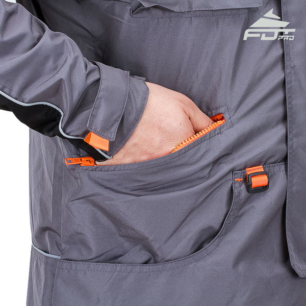 Grey Color FDT Professional Design Dog Trainer Jacket with Comfy Side Pockets