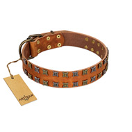 "Terra-cotta" FDT Artisan Tan Leather Bullmastiff Collar with Two Rows of Studs