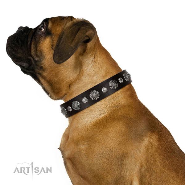 Natural leather collar with strong traditional buckle for your lovely dog