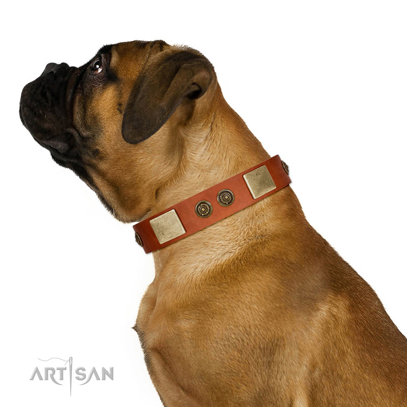 Leather Dog Collar Handmade tan color , luxury dog collar