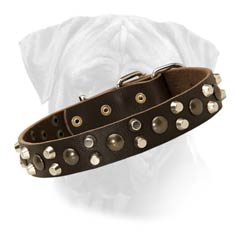 3 Rows Spikes And Studs Bullmastiff Leather Collar