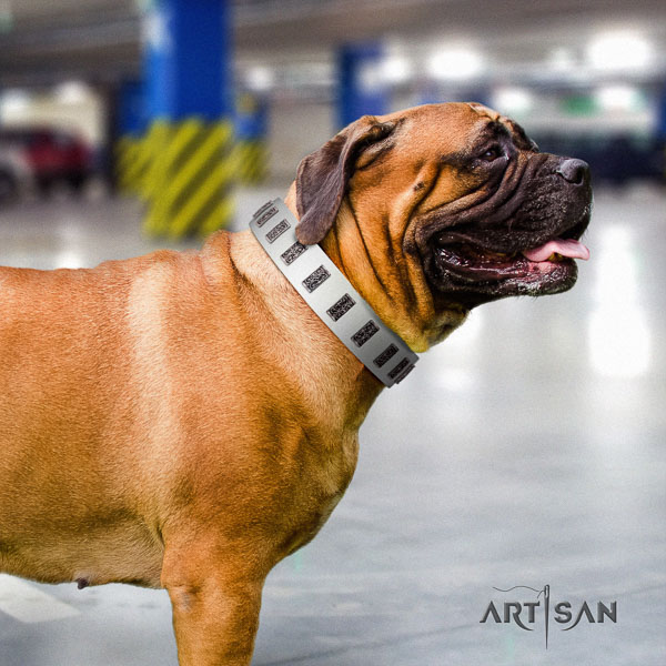 Bullmastiff remarkable full grain genuine leather collar with embellishments for your canine