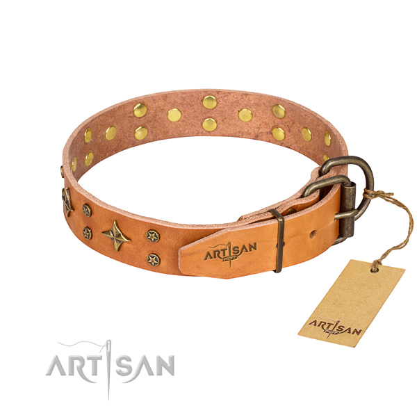 Handy use full grain natural leather collar with embellishments for your doggie