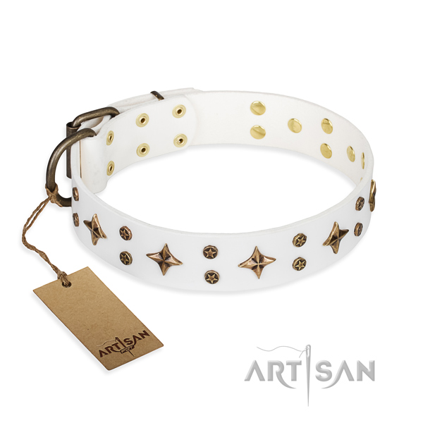 Unusual full grain genuine leather dog collar for handy use