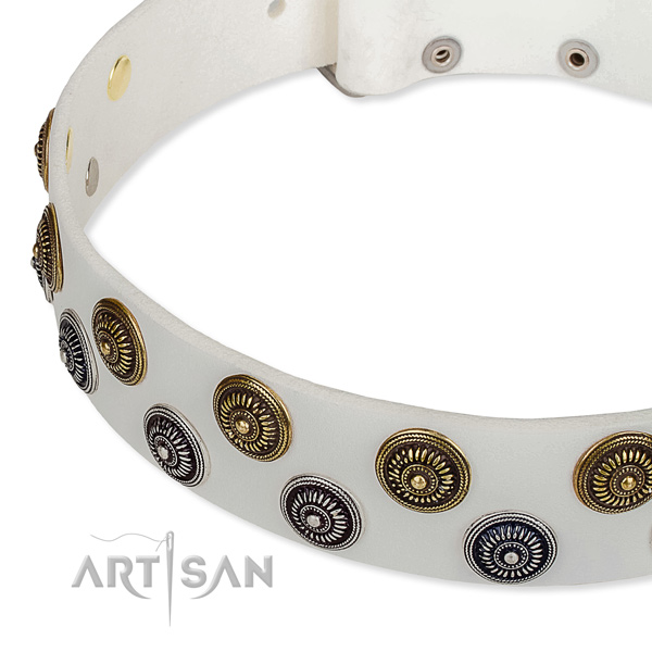 Genuine leather dog collar with exquisite adornments