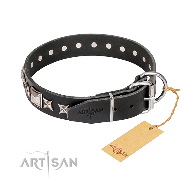 Stylish walking genuine leather collar with adornments for your four-legged friend