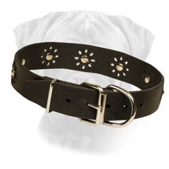 Bullmastiff Decorated Leather Collar with Nickel Plated Buckle