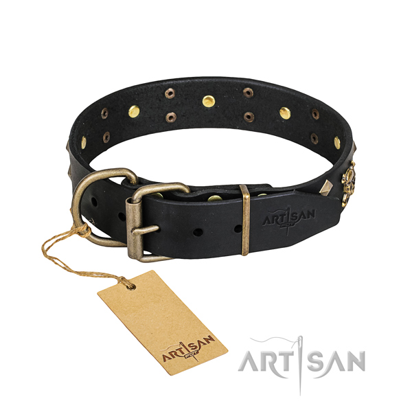 Leather dog collar with thoroughly polished edges for comfy everyday appliance
