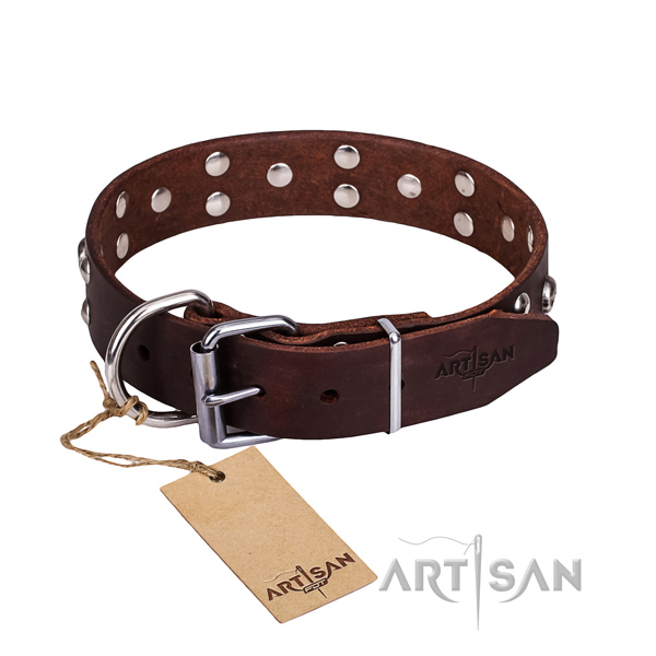 Resistant leather dog collar with rust-proof fittings