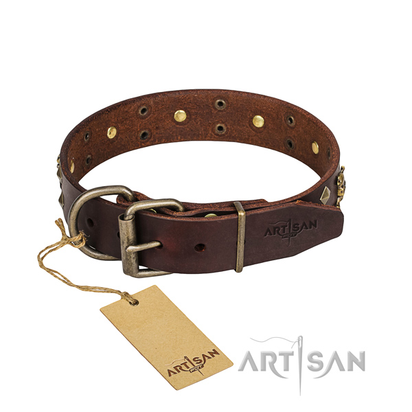 Hardwearing leather dog collar with non-corrosive hardware