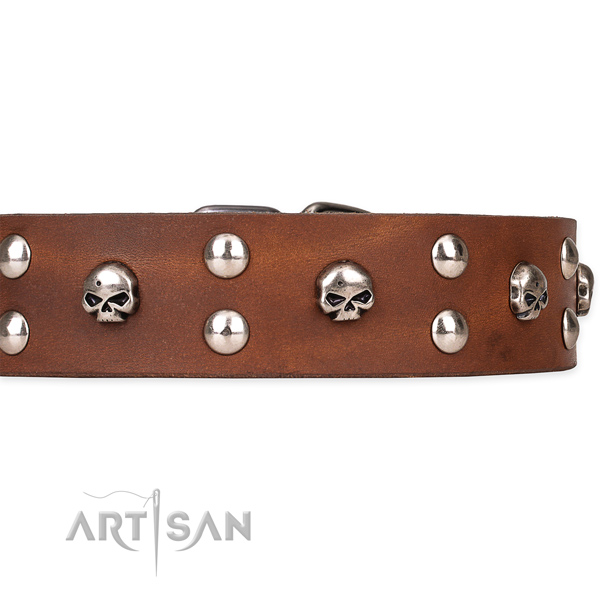 Full grain genuine leather dog collar with smooth exterior