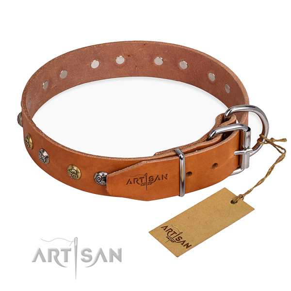 Full grain genuine leather dog collar with trendy rust-proof decorations