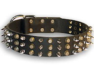 Bullmastiff Leather dog collar with 3spikes+3old brass pyramids