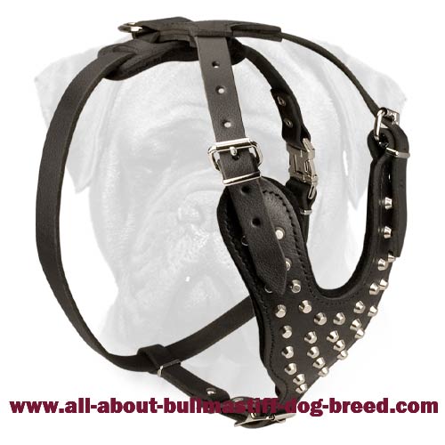 Designer Pyramid Studded Leather Dog Harness for Bullmastiff Breed - Click Image to Close