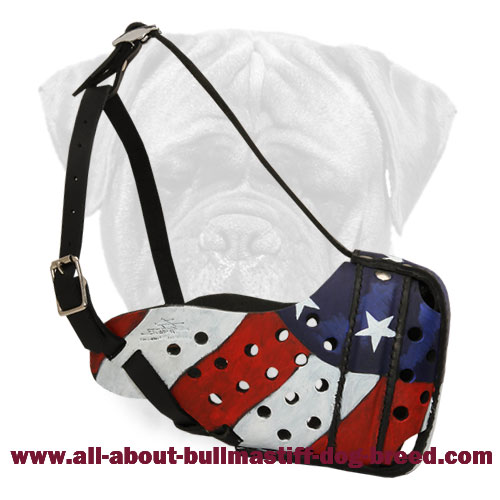 Strong Leather Bullmastiff Muzzle with Hand Painted American Flag