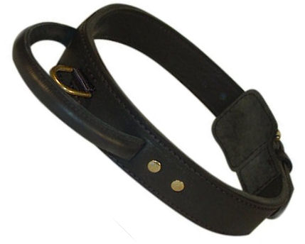 Latigo Leather Agitation Dog Collar With Handle for BullMastiff
