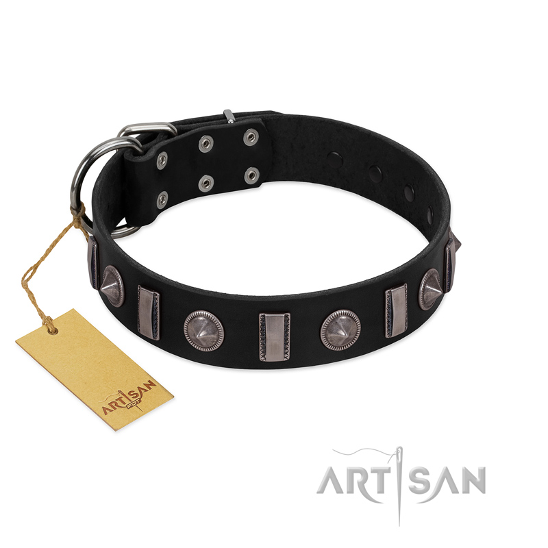 "Silver Spikes" Exclusive FDT Artisan Black Leather Bullmastiff Collar