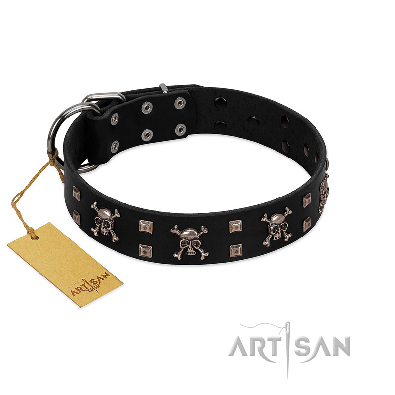 "Black Jack" Stylish Handmade FDT Artisan Black Leather Bullmastiff Collar