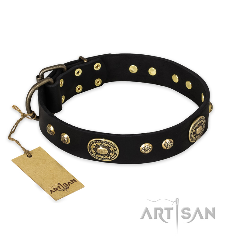 "High Fashion" FDT Artisan Studded with Plates Black Leather Bullmastiff Collar