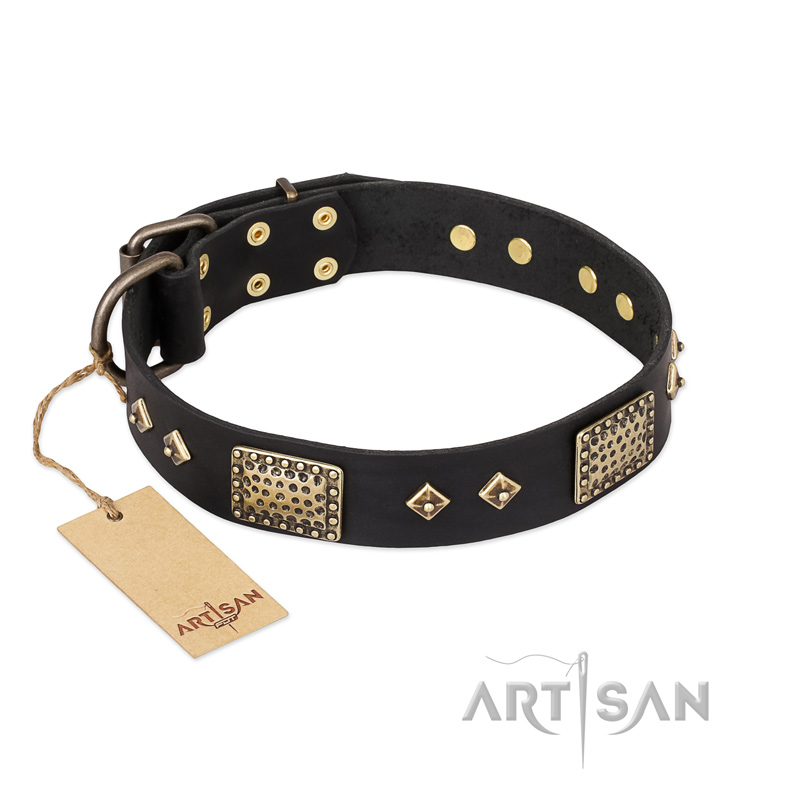 "Jewel Passion" FDT Artisan Fashionable Black Leather Bullmastiff Collar