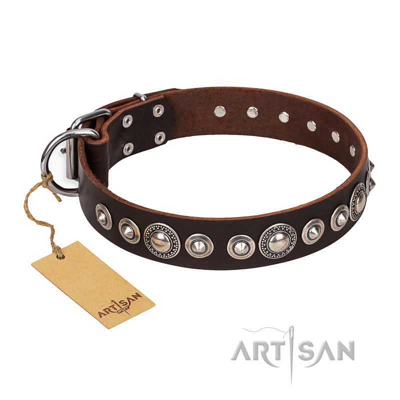 "Step and Sparkle" FDT Artisan Glamorous Studded Brown Leather Bullmastiff Collar
