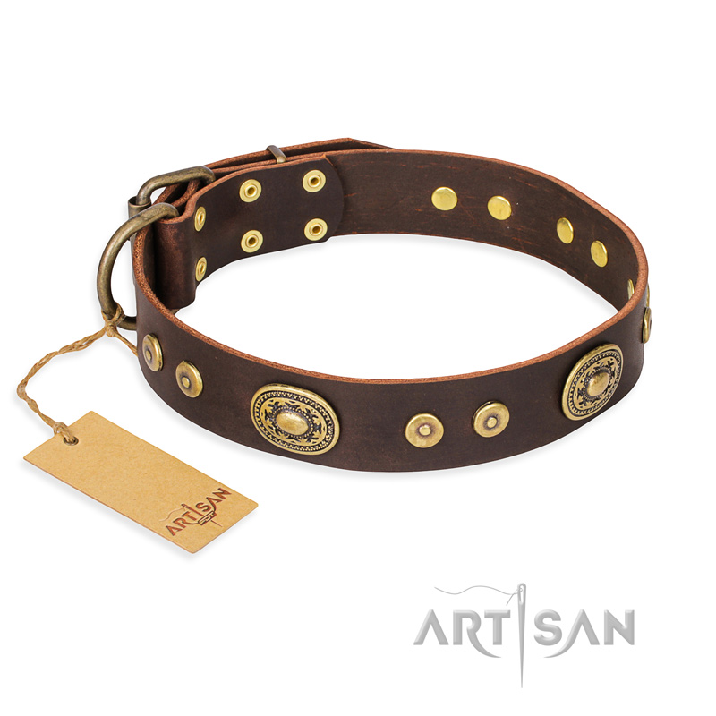 "One-of-a-Kind" FDT Artisan Handmade Decorated Brown Leather Bullmastiff Collar