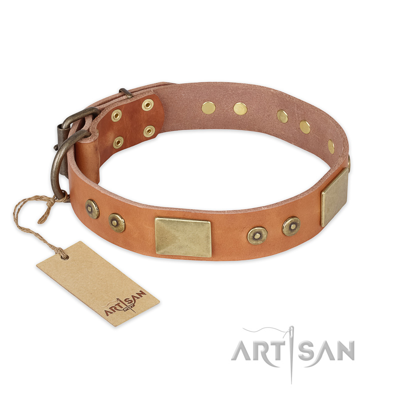 "The Middle Ages" FDT Artisan Handcrafted Tan Leather Bullmastiff Collar - Click Image to Close