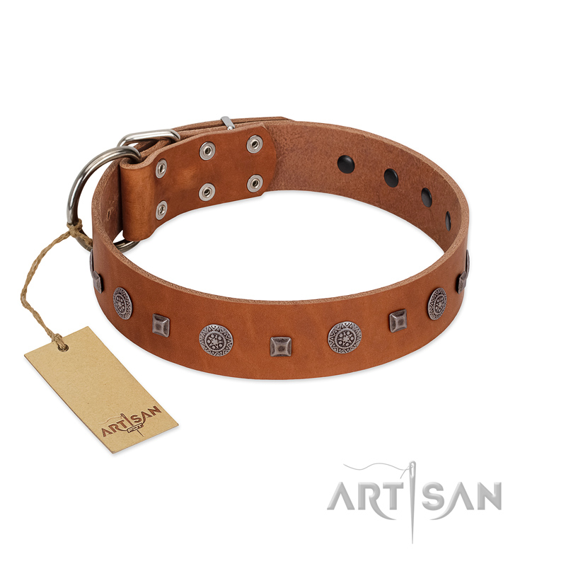 "Sweet Caramel" Designer FDT Artisan Tan Leather Bullmastiff Collar