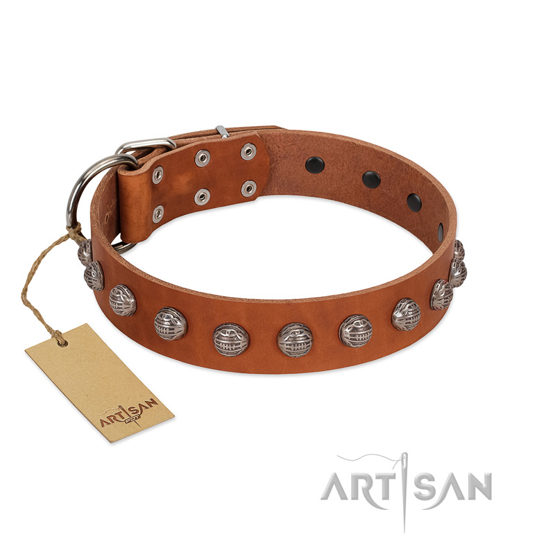 "Heroic Deeds" Designer Handmade FDT Artisan Tan Leather Bullmastiff Collar