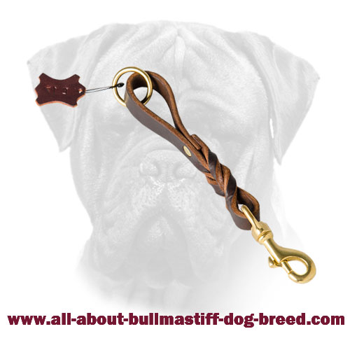 Bullmastiff Leather Short Leash Brass Hook