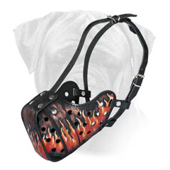 Handcrafted Painted in Fire Leather Canine Muzzle for Daily Walks